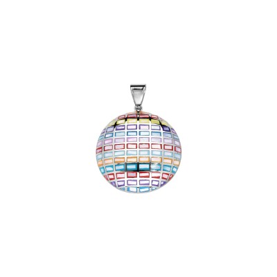 Pendentif Stella Mia rond en acier, résine multi couleur et nacre