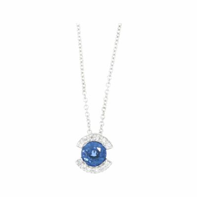 Collier en or blanc, saphir et diamants de 0.08ct
