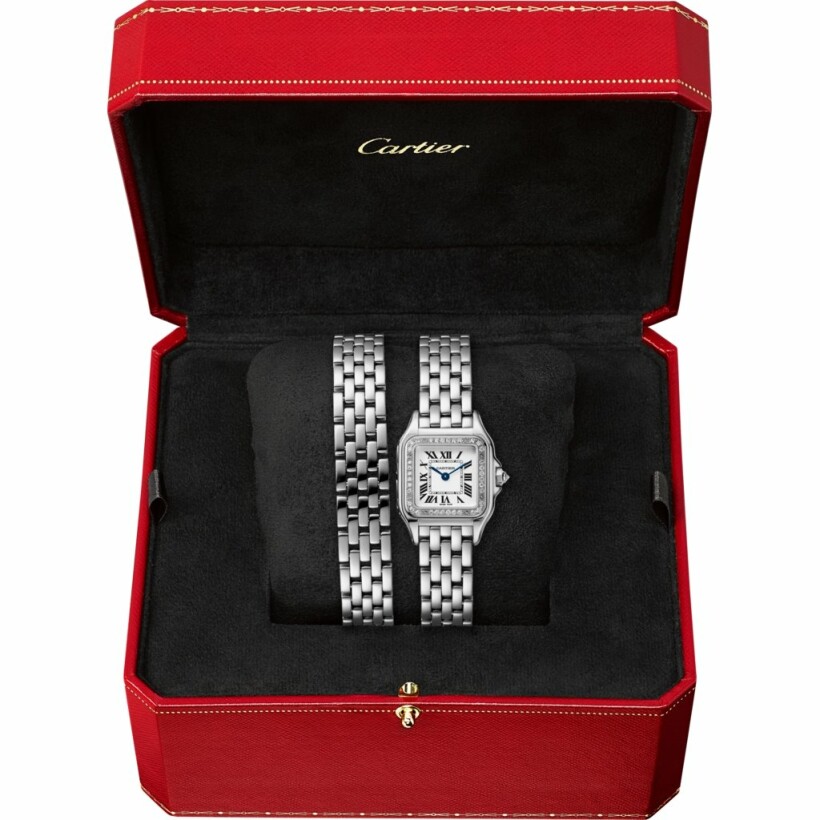 Panthère de Cartier watch, small model, quartz movement, white gold, diamonds