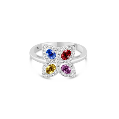 Bague en or blanc, saphirs et diamants de 0.09ct