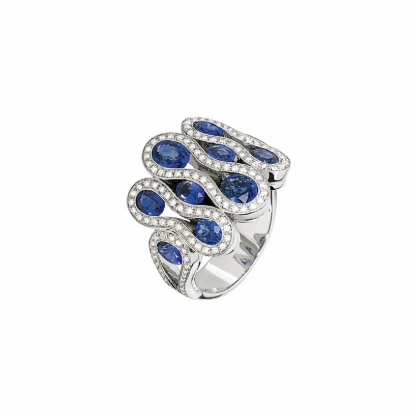 Bague Arlequin en or blanc, saphirs et diamants