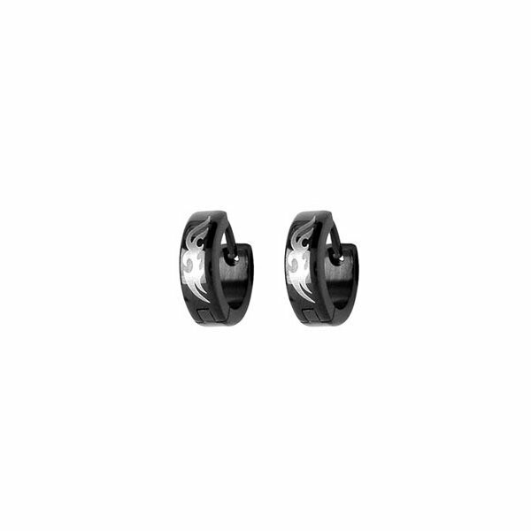 Boucles d'oreilles en acier noir motif tribal noire semi créoles