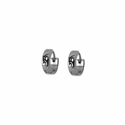 Boucles d'oreilles en acier clair motif tribal grise semi créoles