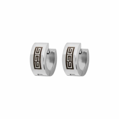 Boucles d'oreilles semi créoles en acier motif grec noir