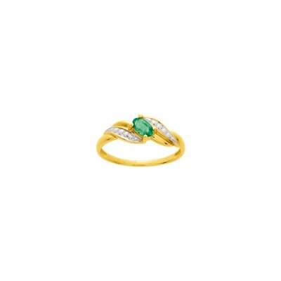 Bague en or jaune et émeraudes et diamants