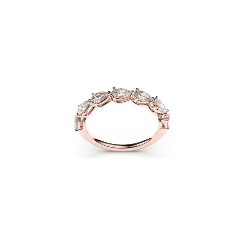 Alliance Frojo en or rose et 7 diamants poires, taille 52