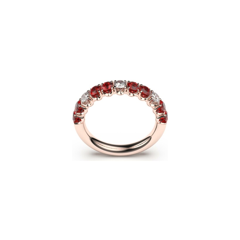 Demi alliance Frojo en or rose, rubis et diamants, taille 52