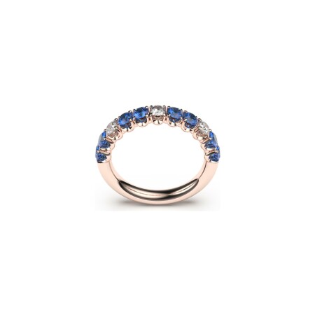 Demi alliance Frojo en or rose, saphir bleu et diamants, taille 52