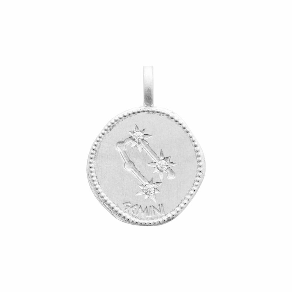 Pendentif Gémeaux en argent rhodié et oxydes de zirconium