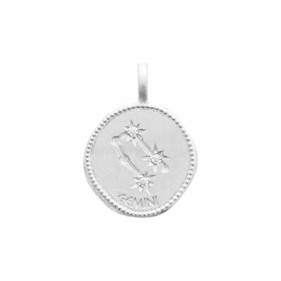 Pendentif Gémeaux en argent rhodié et oxydes de zirconium