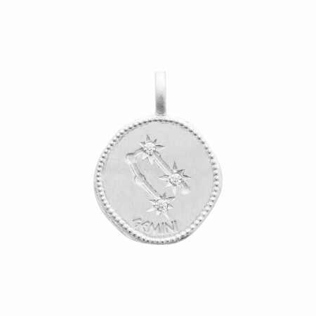 Pendentif Gémeaux en argent rhodié et oxydes de zirconium