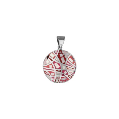 Pendentif Stella Mia rond en acier, résine rose et nacre
