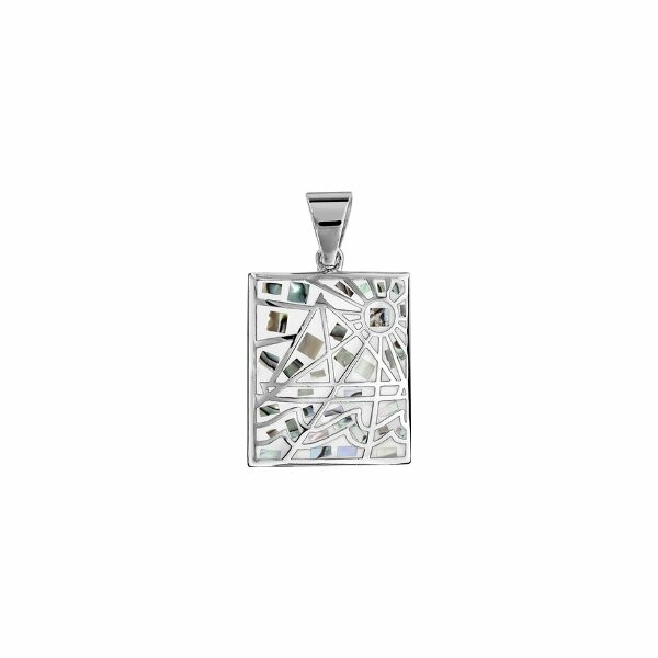 Pendentif acier rectangulaire stella mia dégradé blanc à l'intérieur et nacre blanche