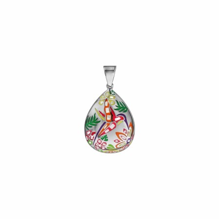 Pendentif en acier et stella mia forme ovale colibri orange