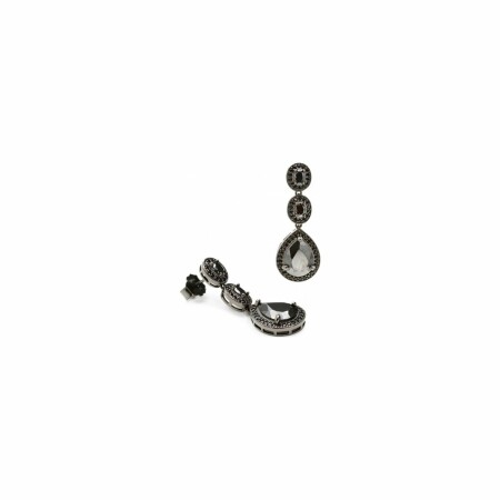 Boucles d'oreilles pendantes Mozart 3 larmes en argent, rhuténium et oxydes de zirconium