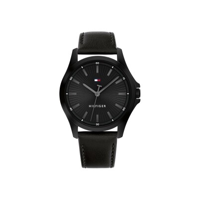 Montre Tommy Hilfiger en acier  et cuir noir 1792190