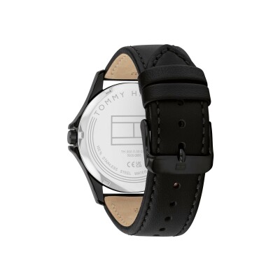 Montre Tommy Hilfiger en acier  et cuir noir 1792190