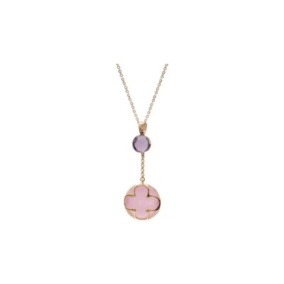 Collier Monet en argent doré rose et quartz rose et quartz violet