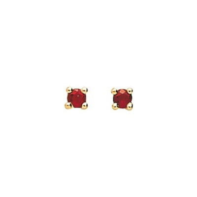 Puces d'oreilles en or jaune et rubis, 3mm