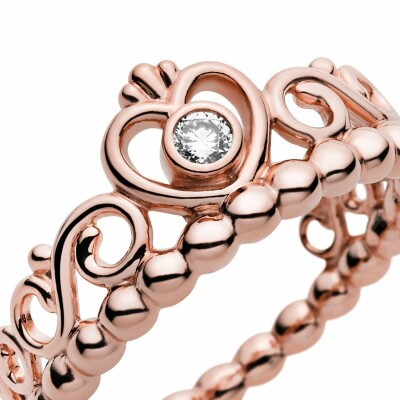 Bague Purely Pandora couronne diadème de princesse en métal doré rose et oxyde de zirconium, taille 54