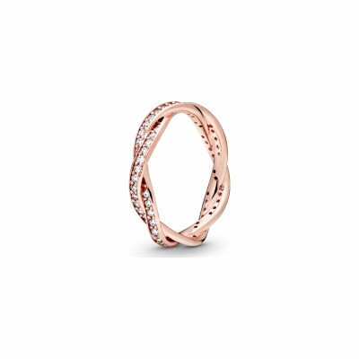 Bague Pandora Timeless lignes entrelacées scintillantes en métal doré rose et oxyde de zirconium, taille 54