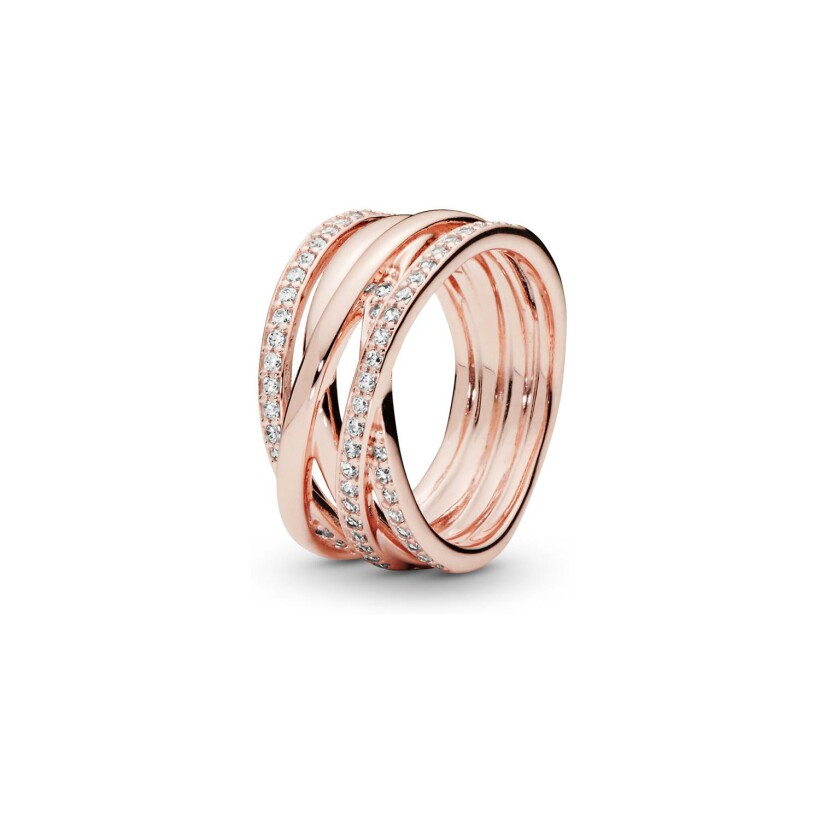 Bague Pandora Timeless lignes brillantes et scintillantes en métal doré rose et oxyde de zirconium, taille 54