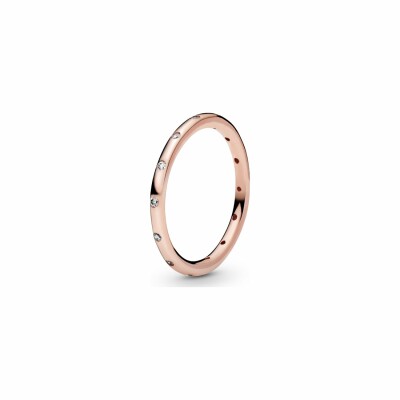 Anneau Pandora Timeless scintillant simple en métal doré rose et oxyde de zirconium, taille 50