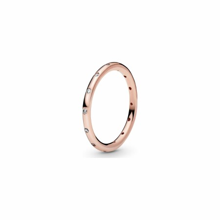 Anneau Pandora Timeless scintillant simple en métal doré rose et oxyde de zirconium, taille 50