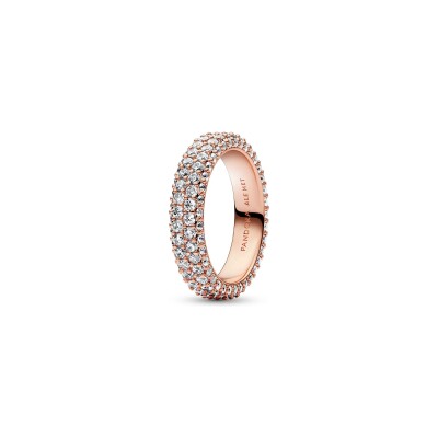 Bague Pandora Timeless double rang pavée en métal doré rose 