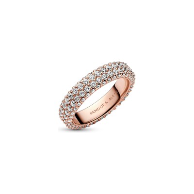 Bague Pandora Timeless double rang pavée en métal doré rose 