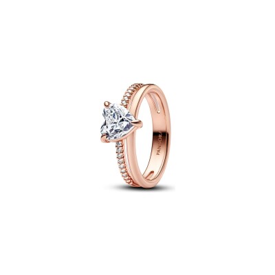 Bague Pandora Cœur Anneau Double en métal doré rose, taille 54