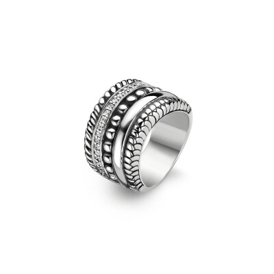 Bague Ti Sento en argent, 5 rangs multi-motifs, taille 58