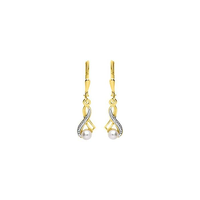 Boucles d'oreilles dormeuses en or jaune et perles