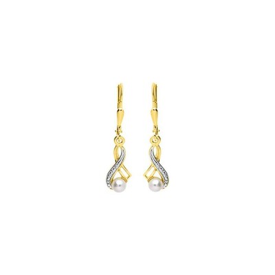 Boucles d'oreilles dormeuses en or jaune et perles