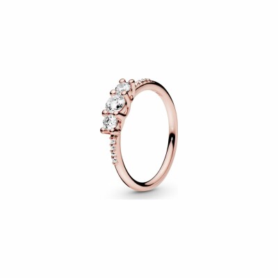 Bague Pandora Timeless trois pierres  transparentes en métal doré rose et oxyde de zirconium, taille 52