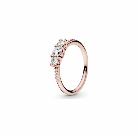 Bague Pandora Timeless trois pierres  transparentes en métal doré rose et oxyde de zirconium, taille 54