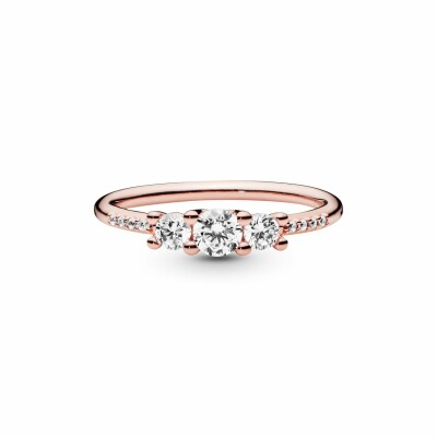 Bague Pandora Timeless trois pierres  transparentes en métal doré rose et oxyde de zirconium, taille 54