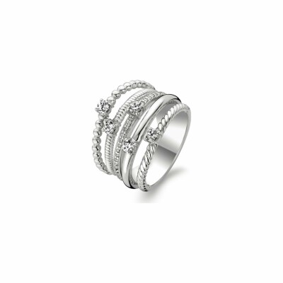 Bague Ti Sento en argent rhodié, multi rangs et zirconiums sertis griffes