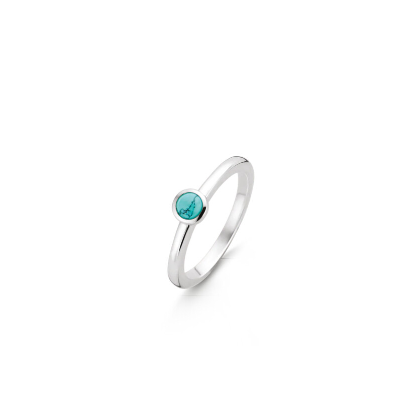 Bague Ti Sento en argent et pierre synthétique turquoise, serti clos, taille 58