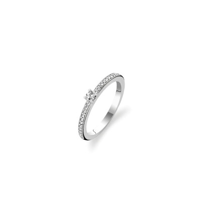Bague Ti Sento en argent rhodié et oxydes de zirconium, serti clos, taille 54