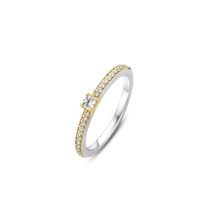 Bague Ti Sento en argent doré rhodié pavée et oxydes de zirconium, serti clos, taille 54