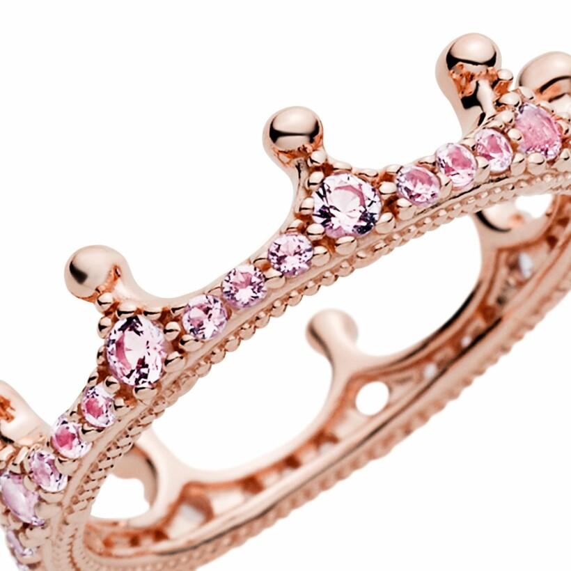Bague Pandora Signature couronne scintillante rose en métal doré rose et oxyde de zirconium et cristal, taille 48