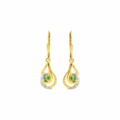 Boucles d'oreilles en or jaune et émeraude