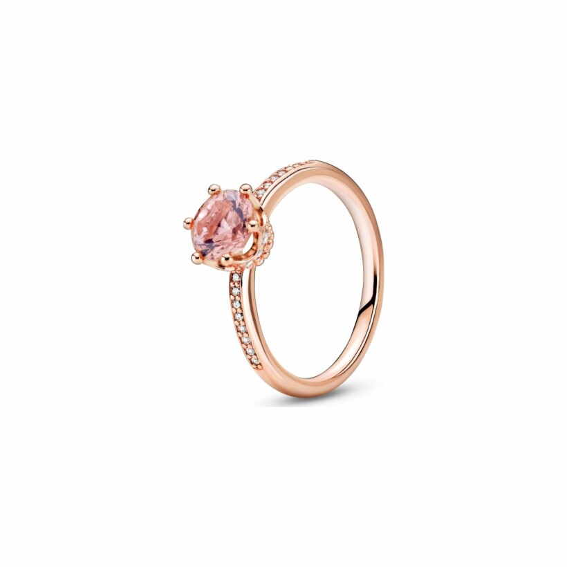 Bague Pandora Signature solitaire couronne scintillante rose en métal doré rose et oxyde de zirconium et cristal, taille 56