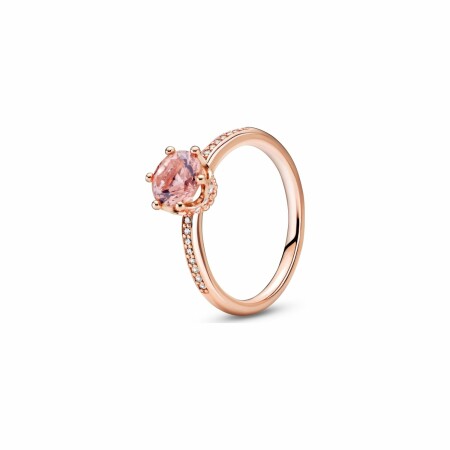 Bague Pandora Signature solitaire couronne scintillante rose en métal doré rose et oxyde de zirconium et cristal, taille 48