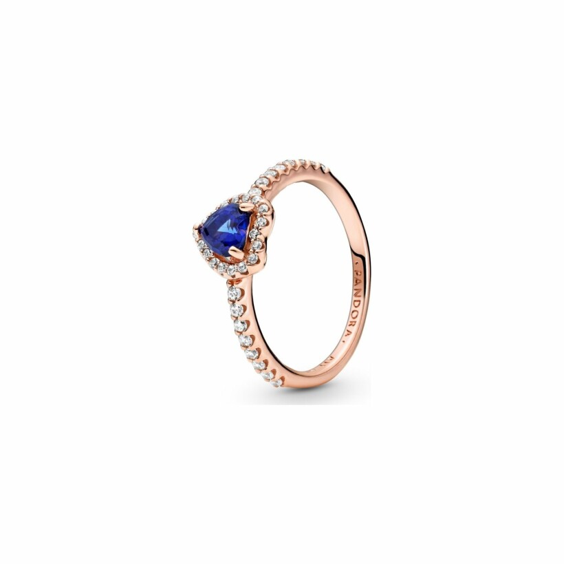 Bague Pandora Timeless cœur surélevé bleu scintillant en métal doré rose et oxyde de zirconium et cristal, taille 50
