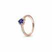 Bague Pandora Timeless cœur surélevé bleu scintillant en métal doré rose et oxyde de zirconium et cristal, taille 54