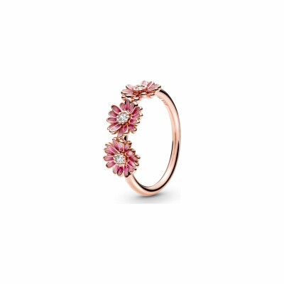 Bague Pandora Garden trio de marguerites rose en métal doré rose et oxyde de zirconium, taille 56