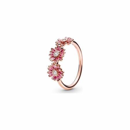 Bague Pandora Garden trio de marguerites rose en métal doré rose et oxyde de zirconium, taille 54