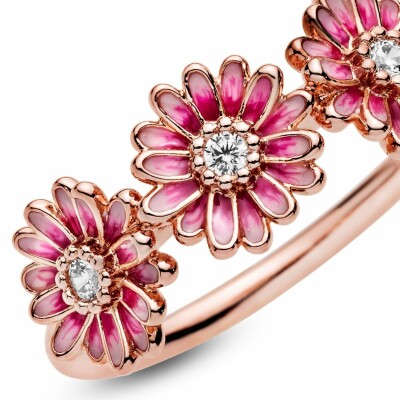 Bague Pandora Garden trio de marguerites rose en métal doré rose et oxyde de zirconium, taille 56